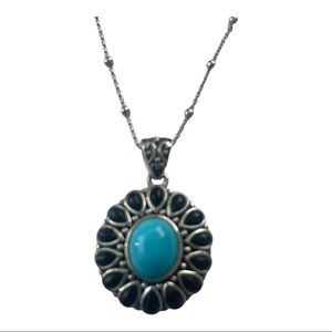 Generation Gems Turquoise and Black Jade  Petal Pendant with 18" Chain S…